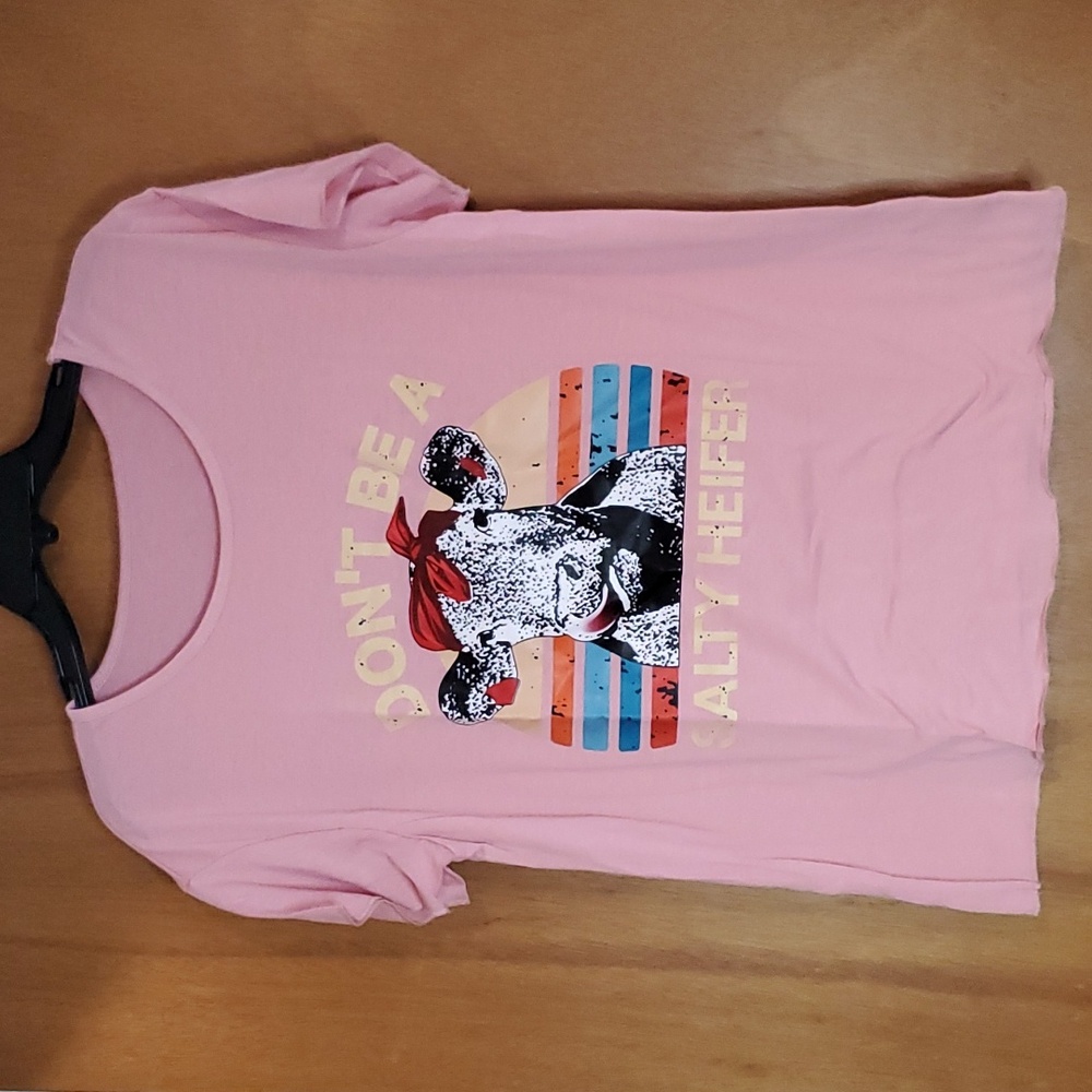 Womens Pink Short Sleeve "Don't Be A Salty Heifer" T-shirt